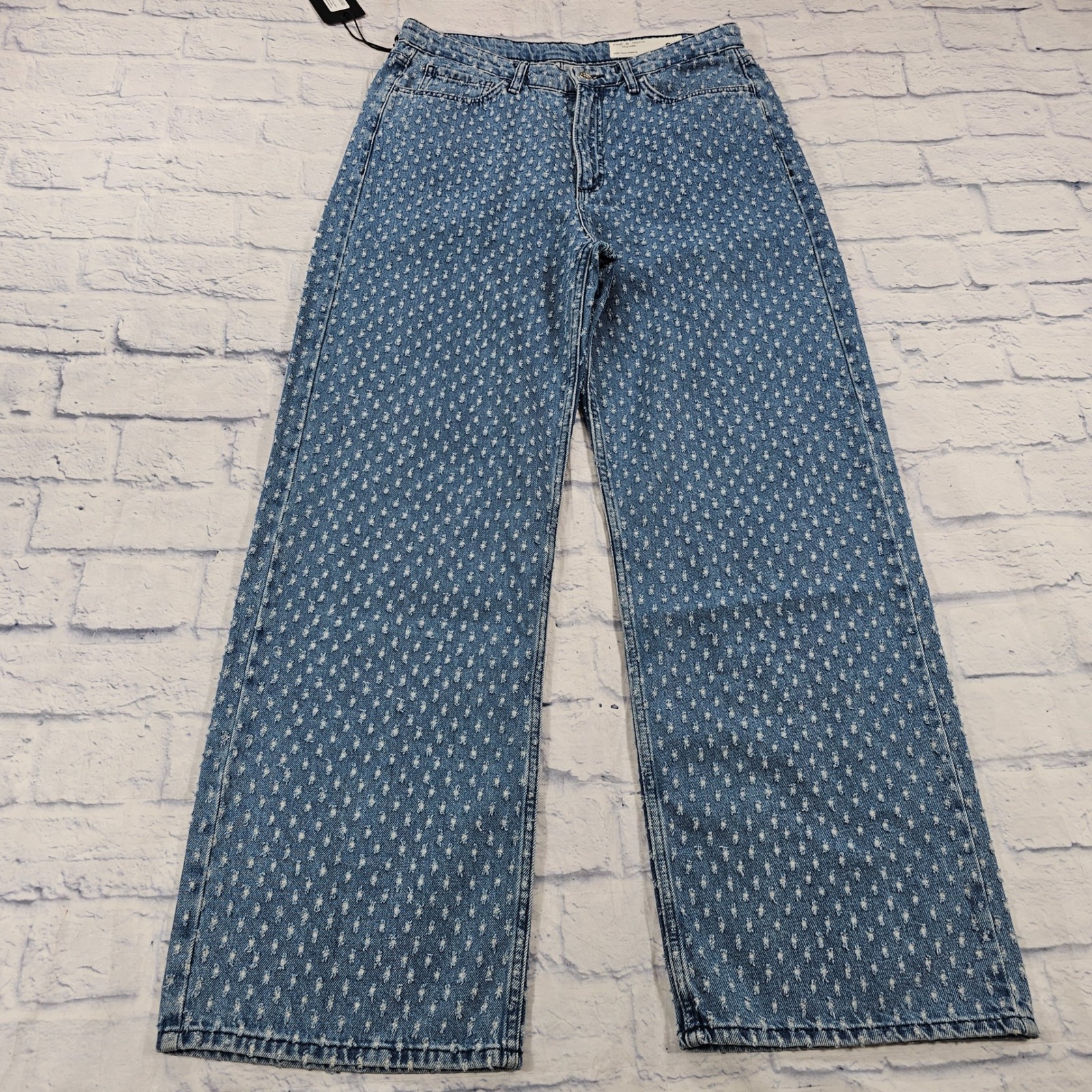 Rag & Bone Lori Full Length Jeans Womens 29 Blue Distressed Wide Leg Sanatoga